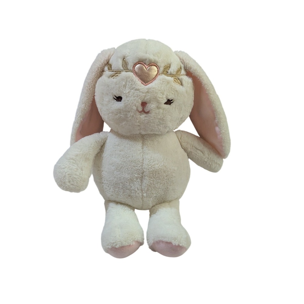 Lambs & Ivy Plush Bunny Rabbit Cream Pink Gold Heart Crown Stuffed Animal 11"